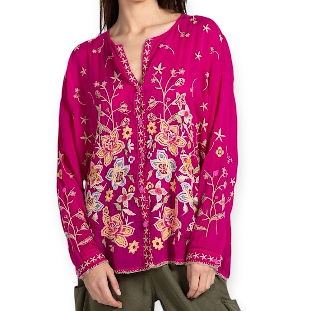 Johnny Was Jenai Floral Embroidered Blouse Top NWT